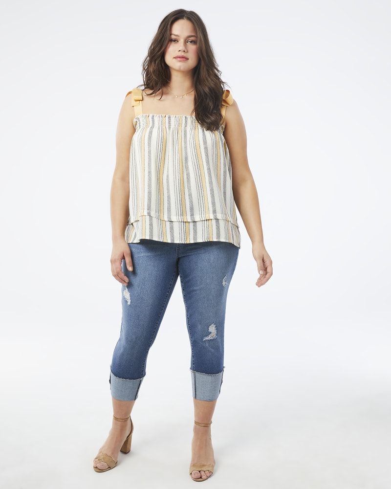 Plus size model with hourglass body shape wearing Harper Knot-Strap Tank by Meri Skye | Dia&Co | dia_product_style_image_id:157130